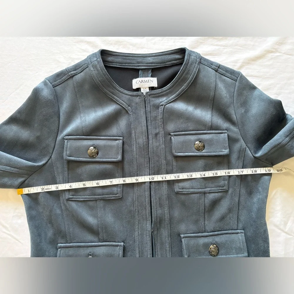 NWOT-Carmen Marc Valvo Faux Suede Women's Slate Blue Pocket Jacket - Picture 11 of 13